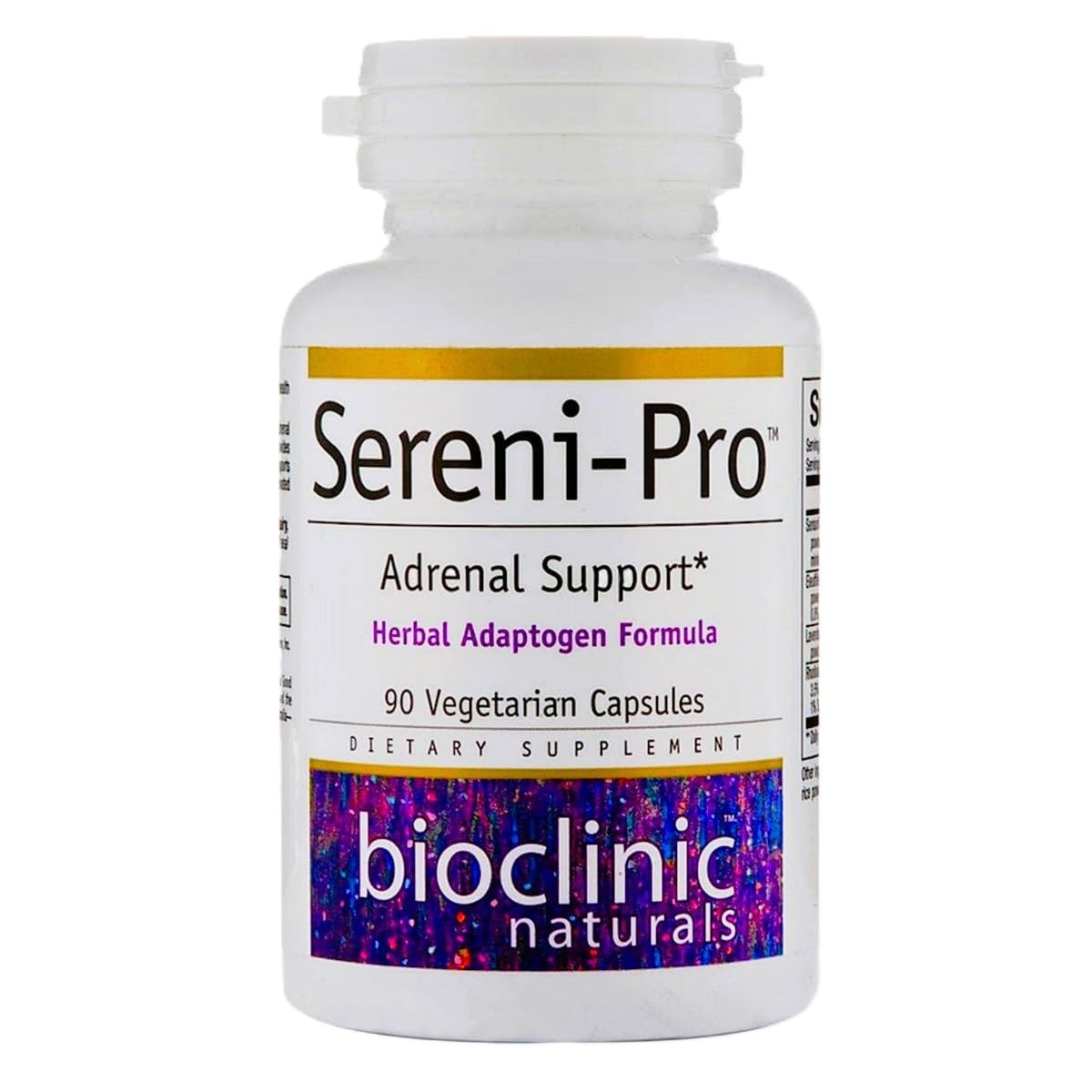 Bioclinic Naturals Sereni-Pro bottle with adaptogenic herbs for balanced energy.