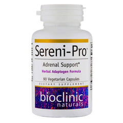 Bioclinic Naturals Sereni-Pro bottle with adaptogenic herbs for balanced energy.
