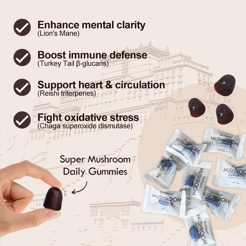 Biodepot gummies with vegan and gluten-free certification on packaging.