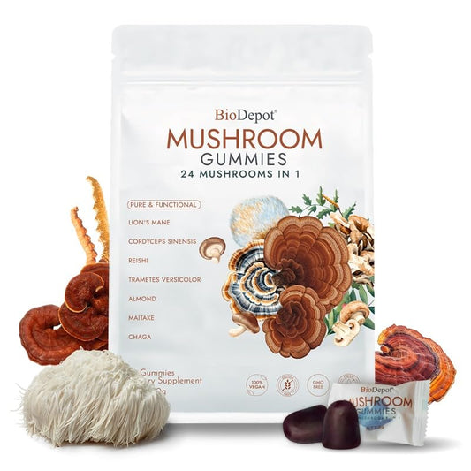Biodepot Super Mega Mushroom Gummies bottle for daily focus and energy.