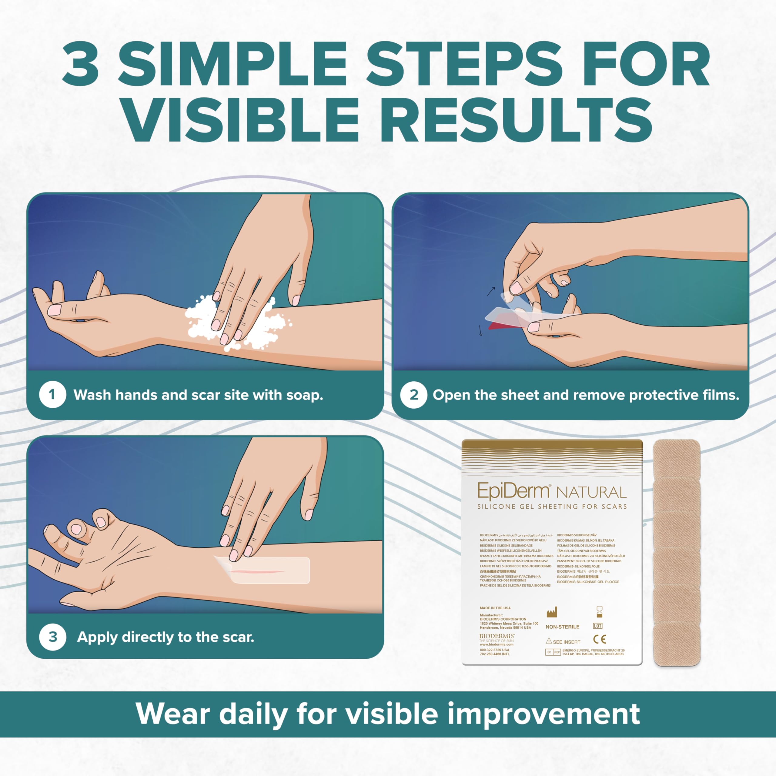 Biodermis Epi-Derm Epi-Tab Squares strong adhesion and gentle grip for all-day wear.