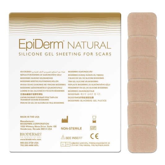 Biodermis Epi-Derm Epi-Tab Squares 6-pack overview for discreet scar care.
