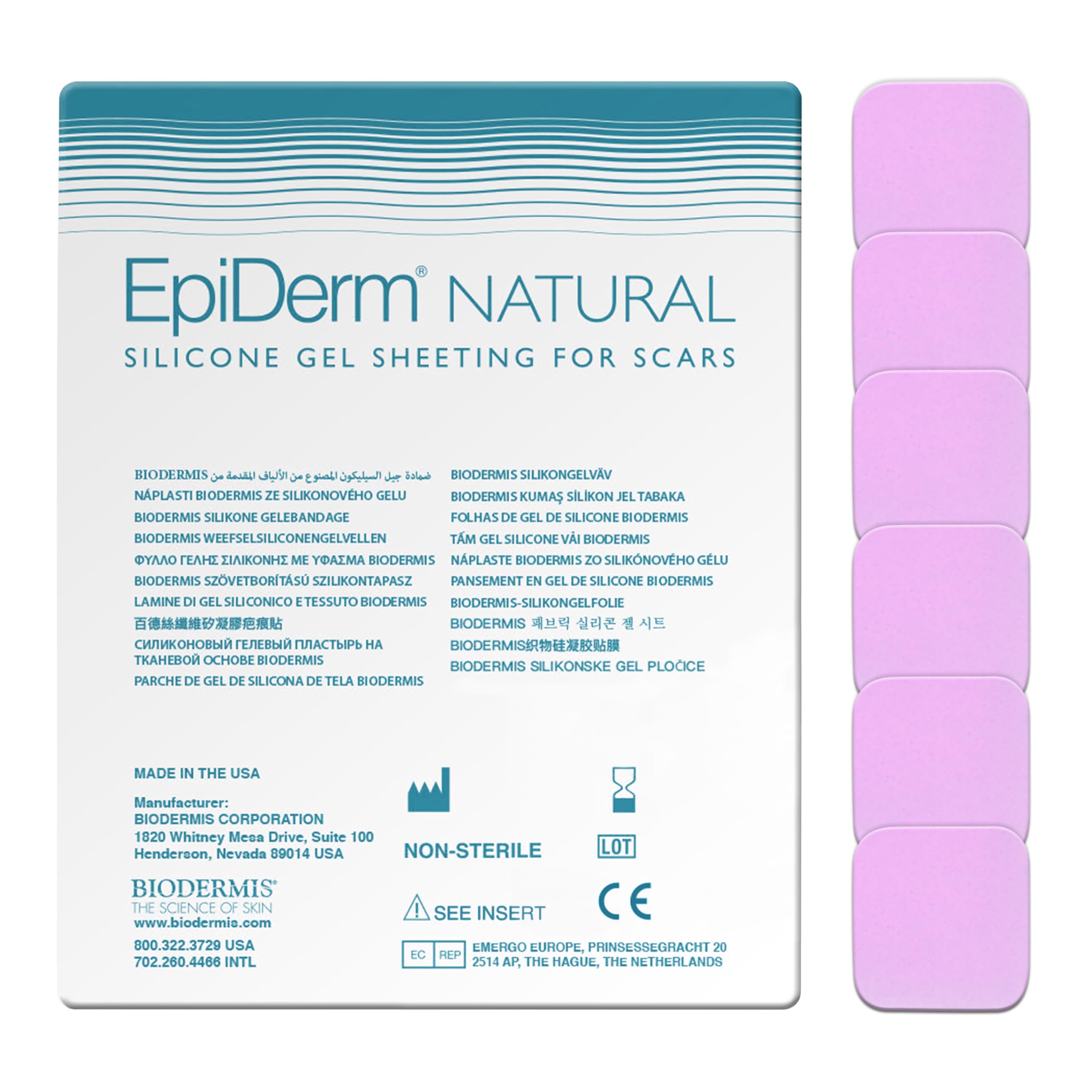 BIODERMIS Epi-Derm Epi-Tab Squares patch on skin for discreet small scar coverage.