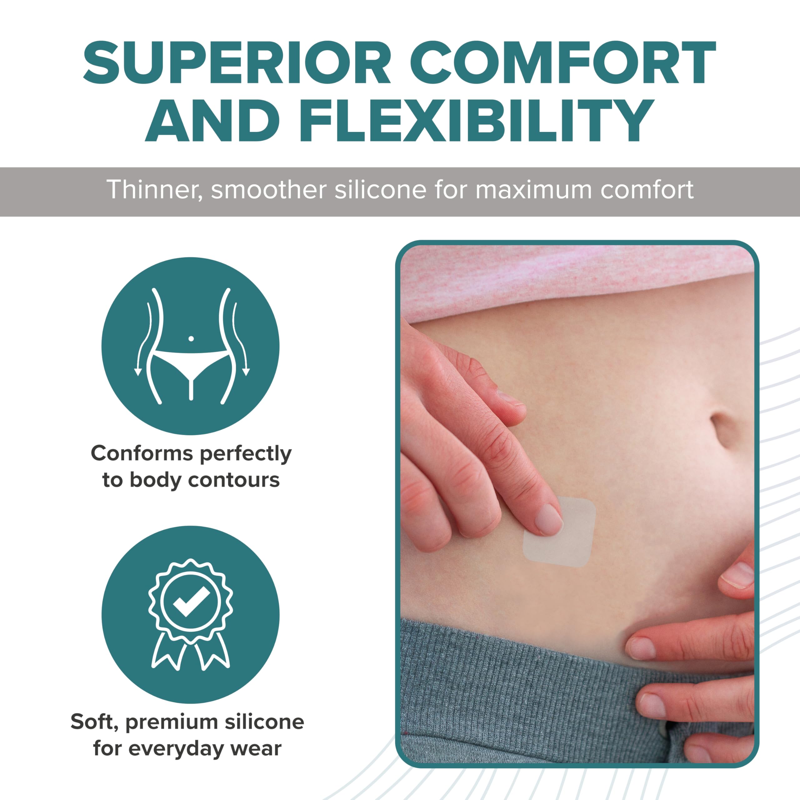 BIODERMIS Epi-Derm Epi-Tab Squares thin flexible patch adheres smoothly to curves.