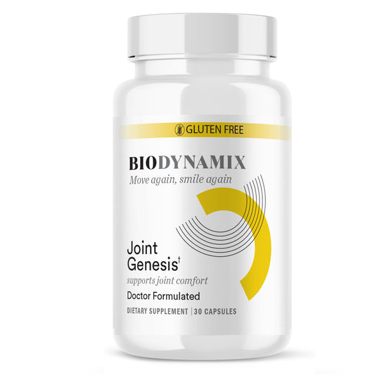 BioDynamix Joint Genesis bottle label showing daily dosage for easy use