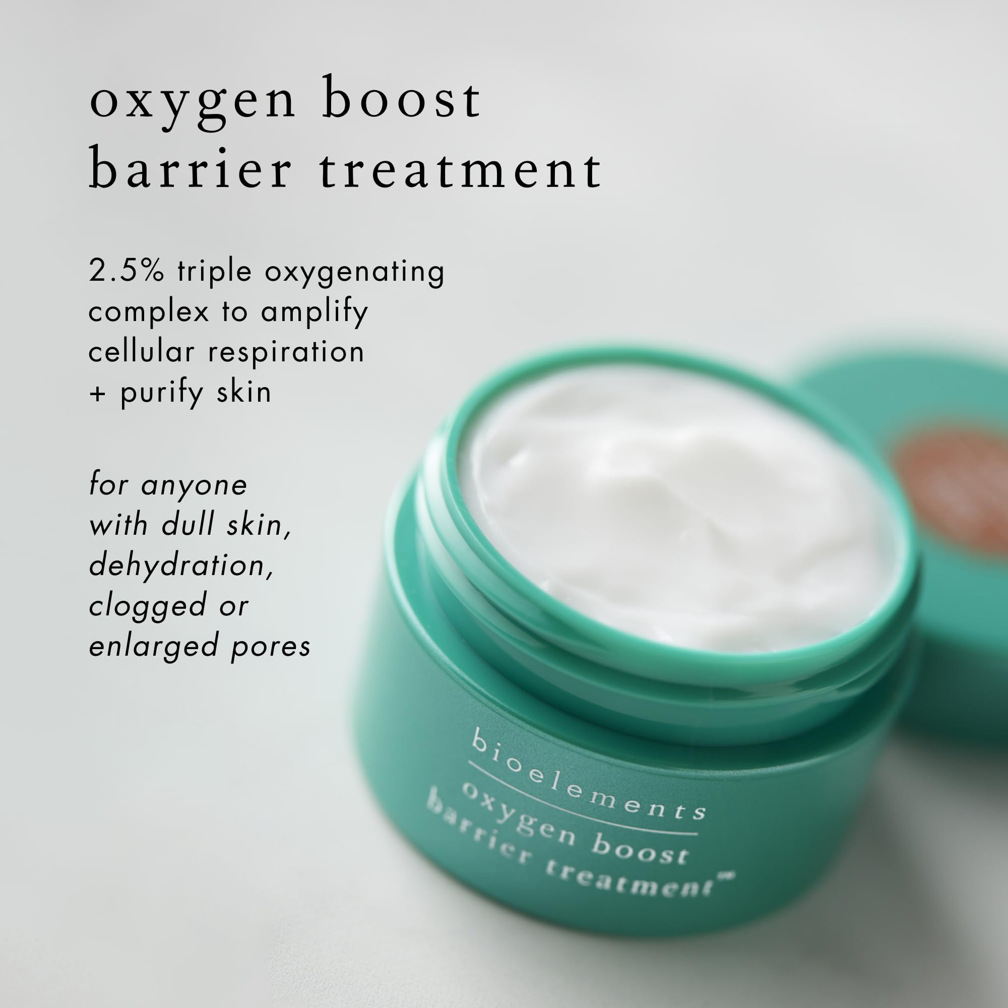 Bioelements Oxygen Boost Barrier Treatment applied on skin for a refreshed, even tone.