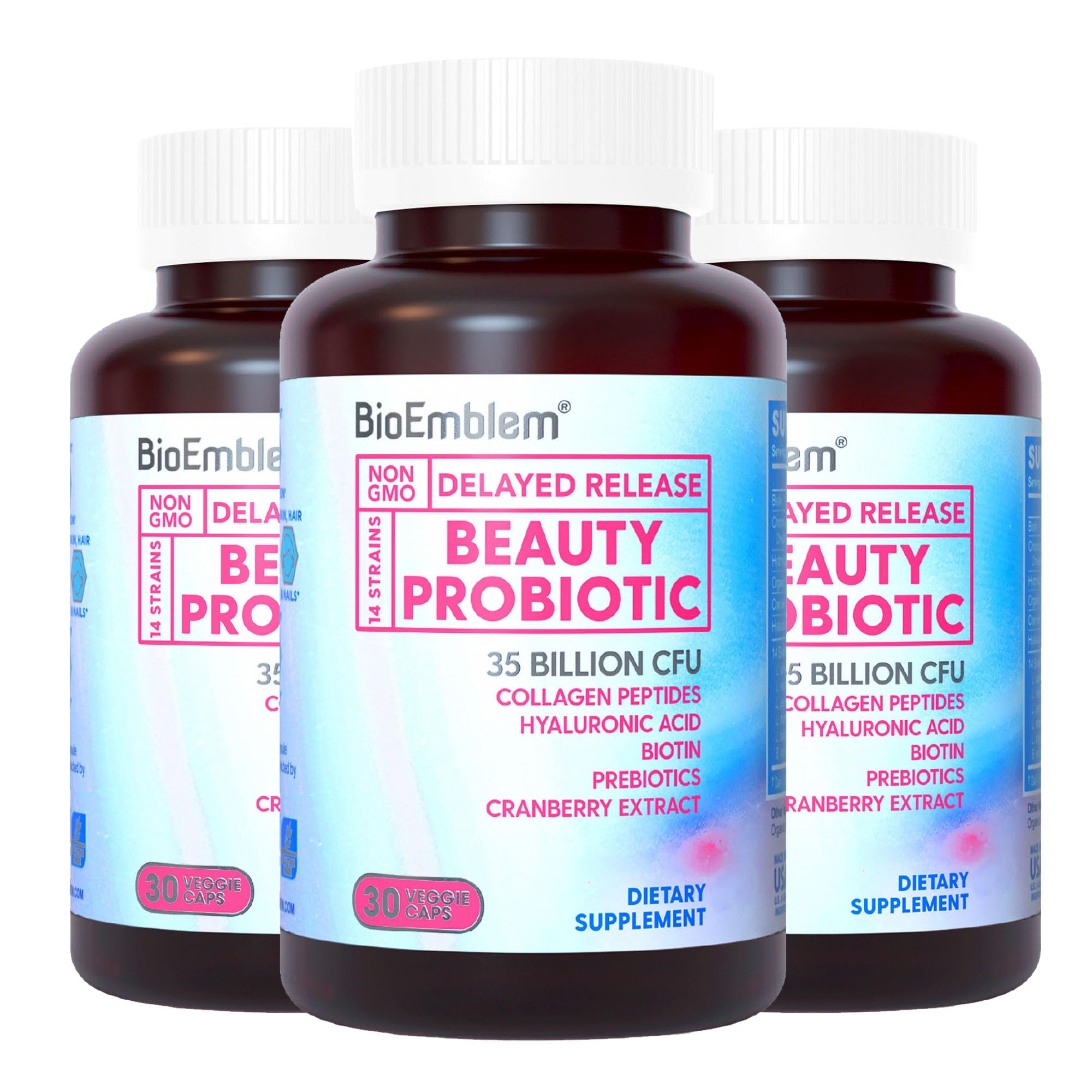 BioEmblem Beauty Probiotics bottle for daily wellness and digestive balance.