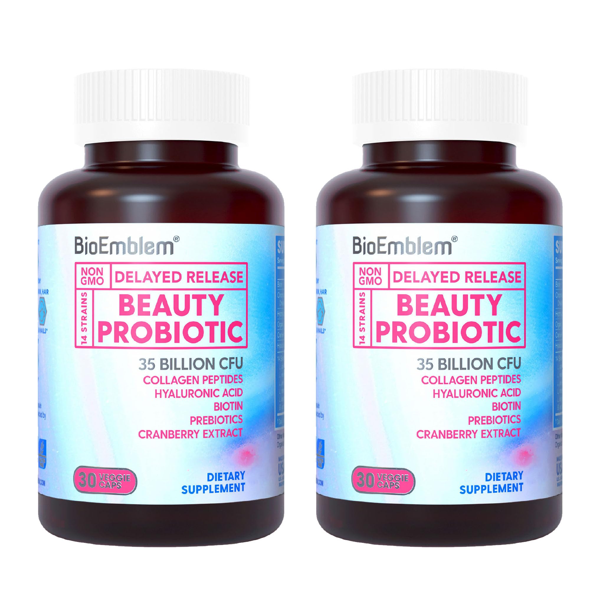 BioEmblem Beauty Probiotics for Women bottle with daily capsules for digestive balance and skin support