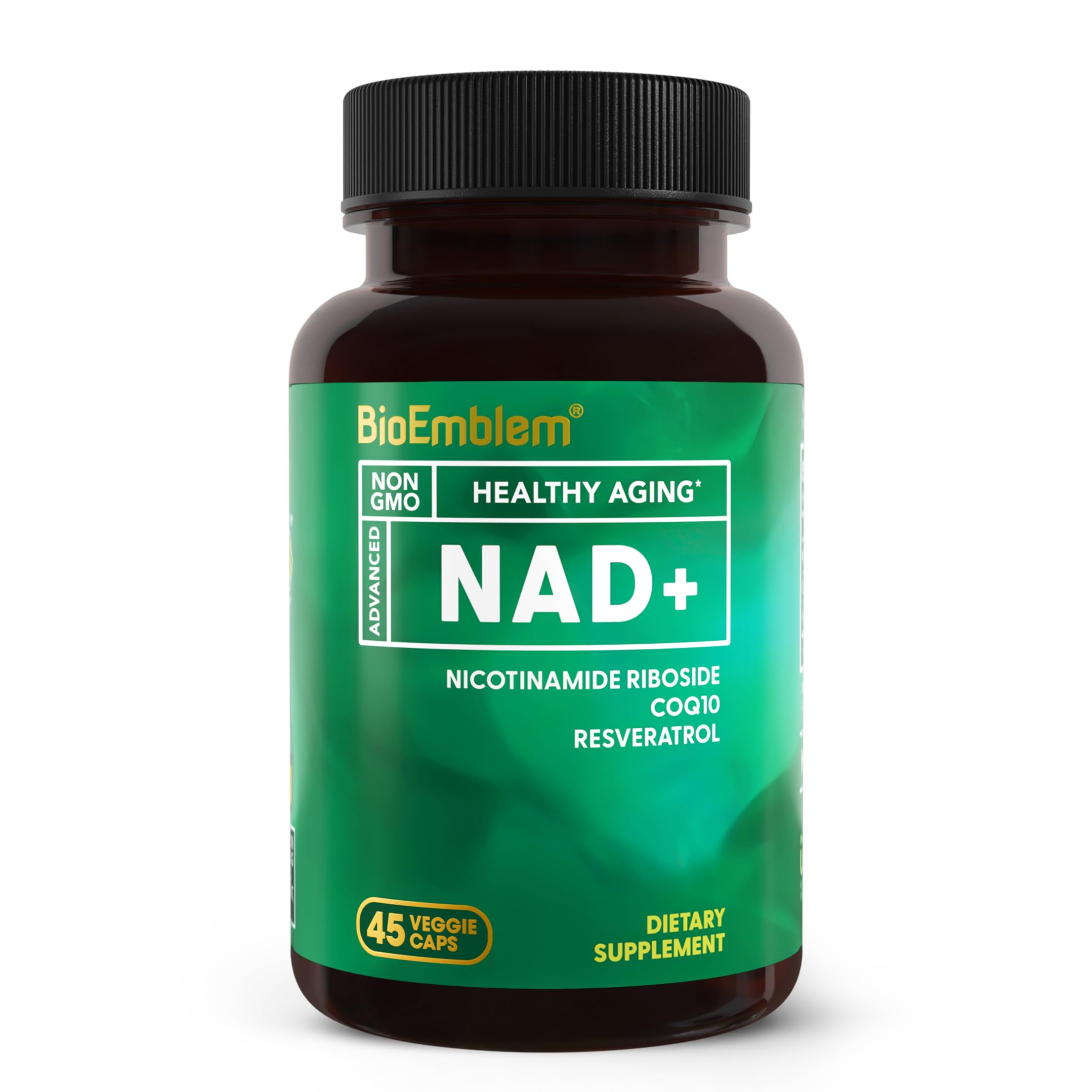 BioEmblem NAD+ bottle and energy-boosting capsules for daily support