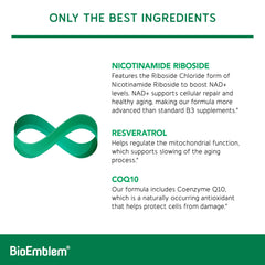 BioEmblem NAD+ product close-up featuring nicotinamide riboside for energy support