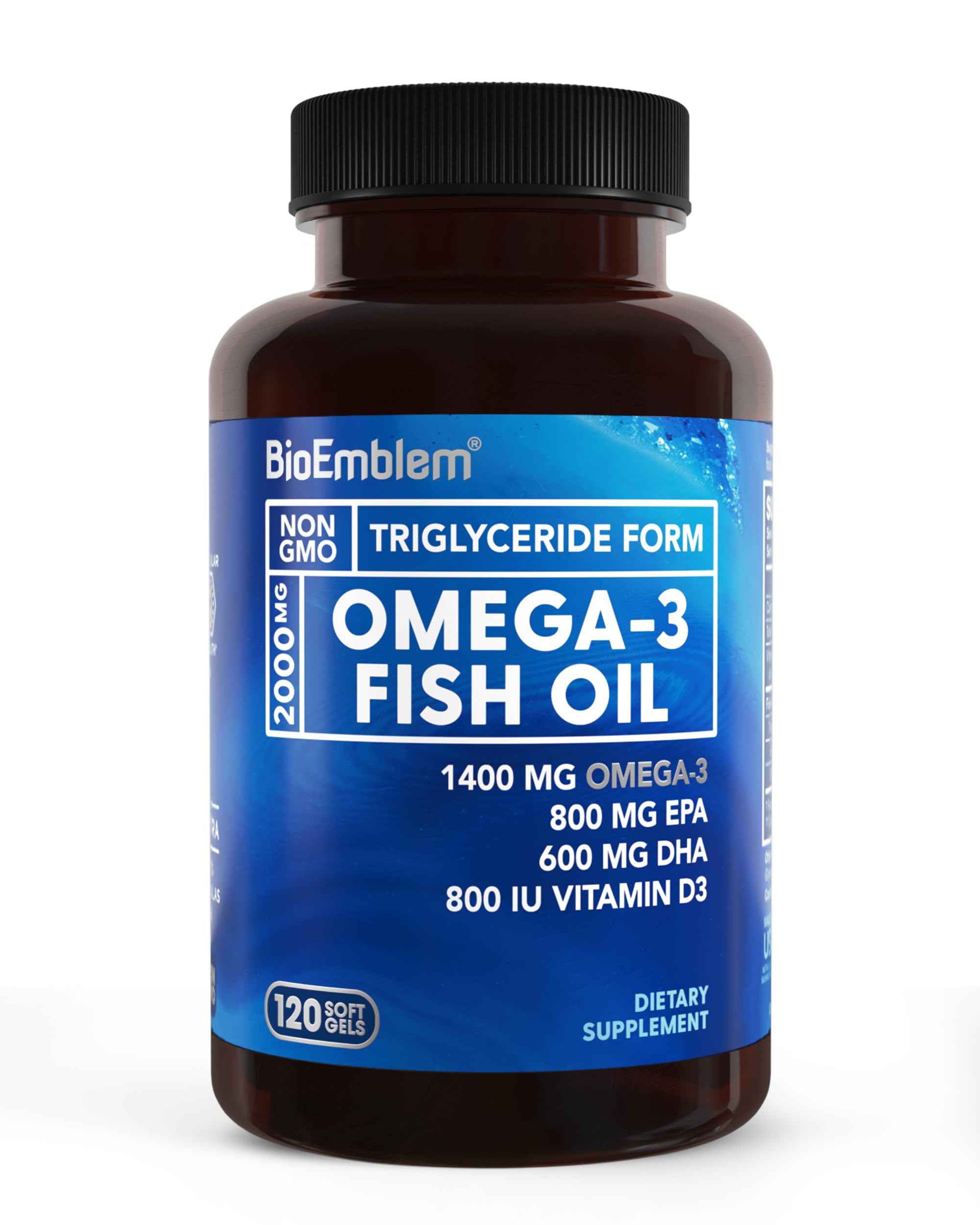 BioEmblem Omega-3 small softgels bottle for easy daily use