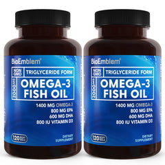 BioEmblem Omega-3 small softgels bottle promotes easy swallowing and high absorption.