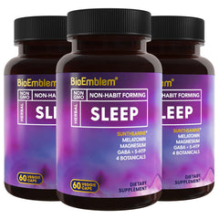 BioEmblem Sleep Aid bottle front displays 60 capsules for easier nightly routines.
