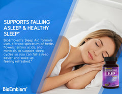 BioEmblem Sleep Aid ingredients chart emphasizes science-backed blend for restful nights.
