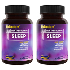 BioEmblem Sleep Aid bottle with melatonin capsules for easier sleep onset.