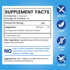 BioEmblem triple magnesium capsules close-up; vegan, non-GMO formula for muscle and nerve support.
