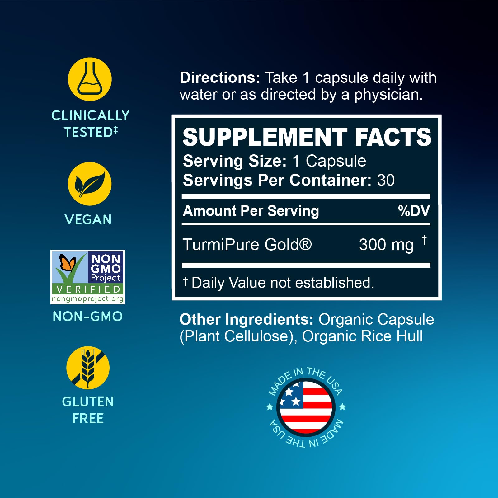 BioEmblem Turmeric Curcumin label with Non-GMO verification