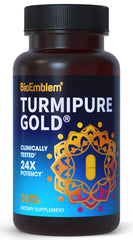BioEmblem Turmeric Curcumin bottle highlighting TurmiPure Gold for enhanced absorption.