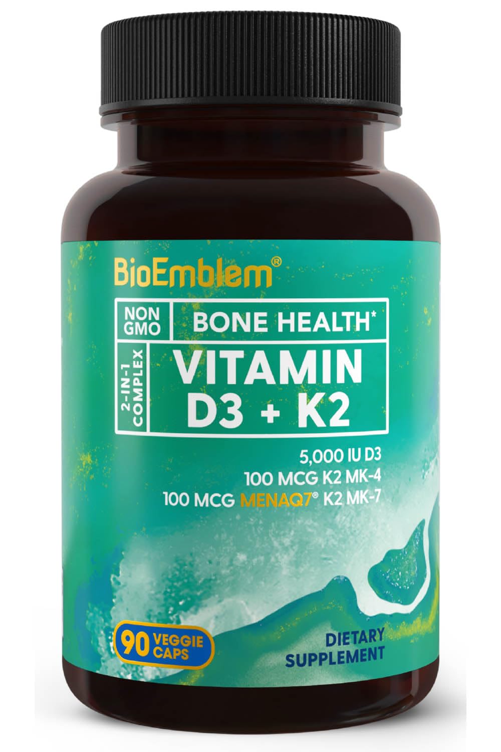 BioEmblem Vitamin D3 K2 capsules bottle with 3-in-1 formula for daily support