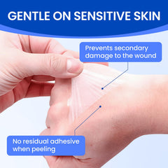 Bioemmalab transparent dressing displayed for watching the wound area without removal.
