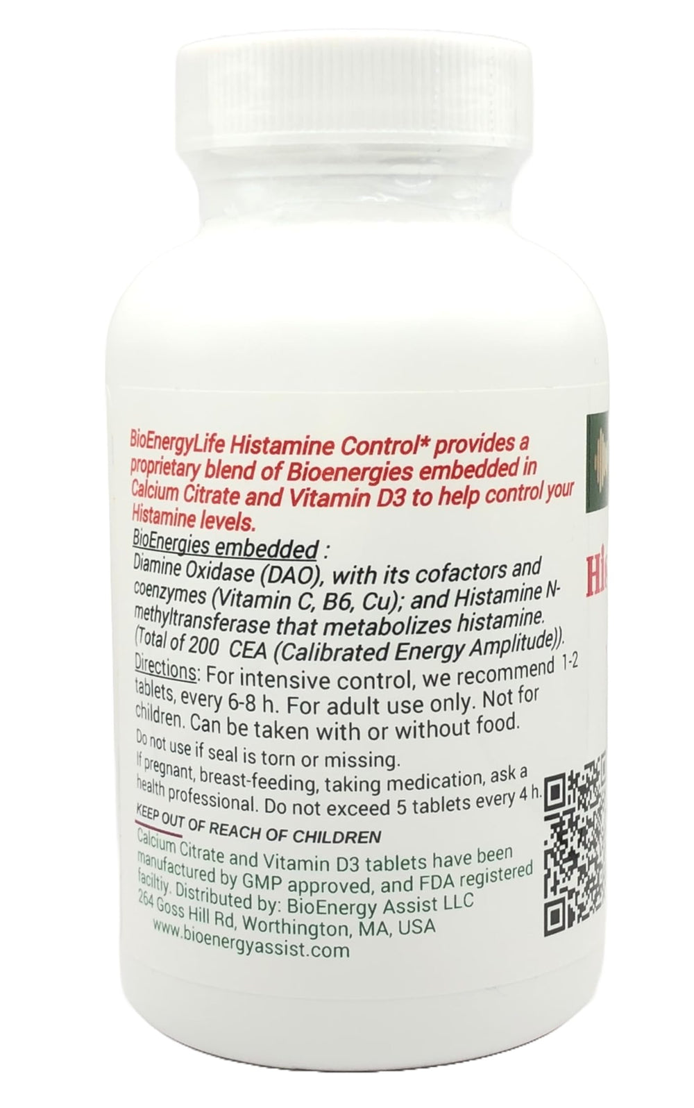 Front view of BioEnergyLife Histamine Control box for easy product recognition.