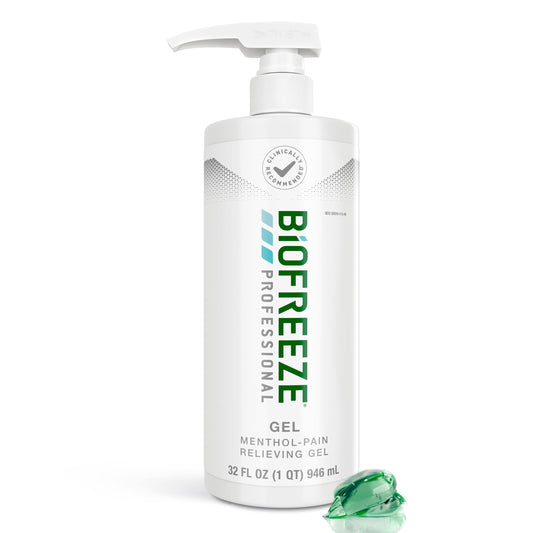 Biofreeze Professional Gel on knee shows cooling relief for joint pain.
