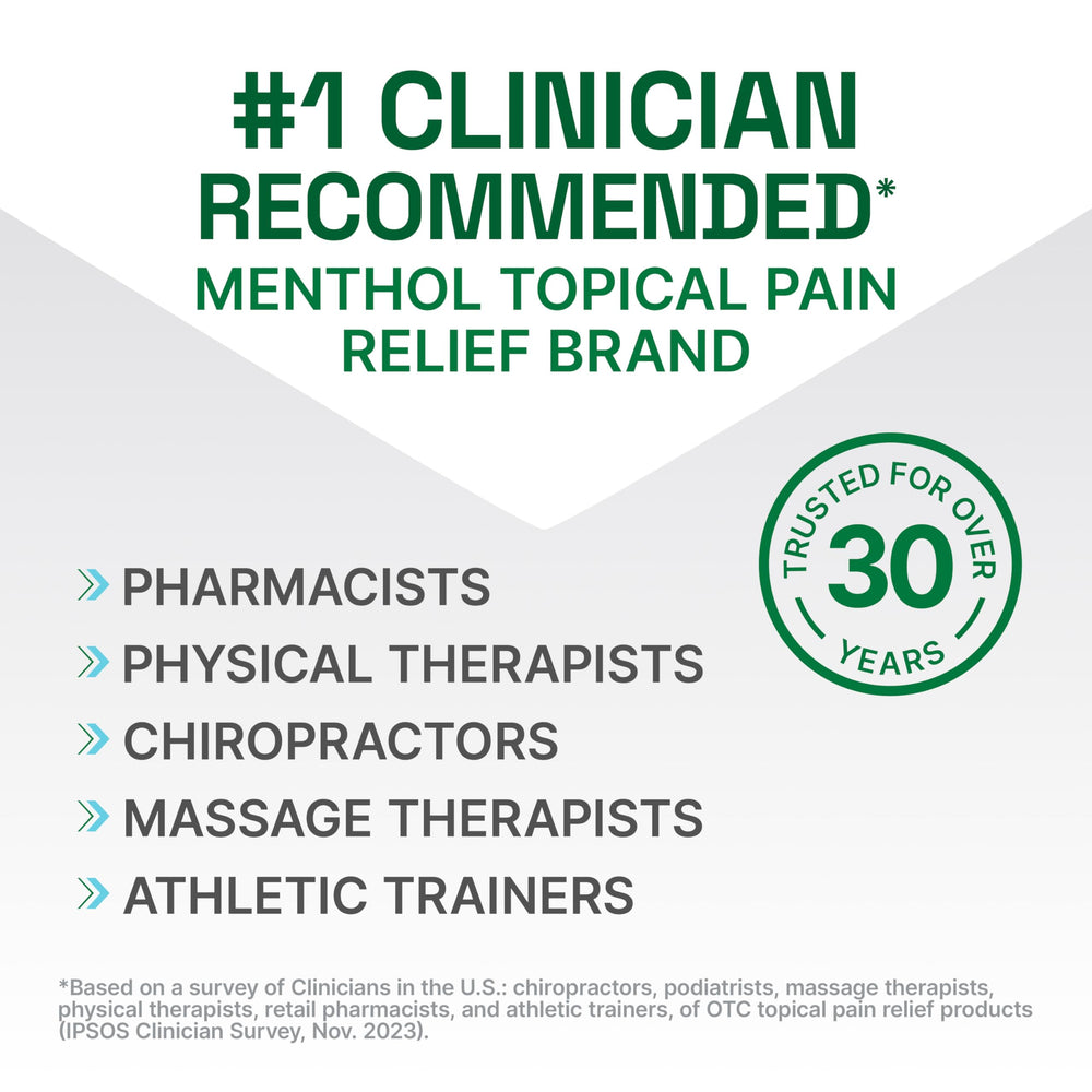 Biofreeze Professional Gel applied to lower back for targeted cooling relief.