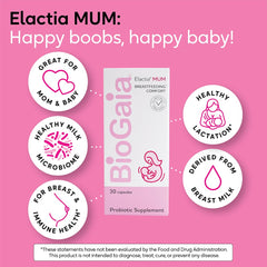 BioGaia Elactia nutrition label detail emphasizing probiotic benefits.