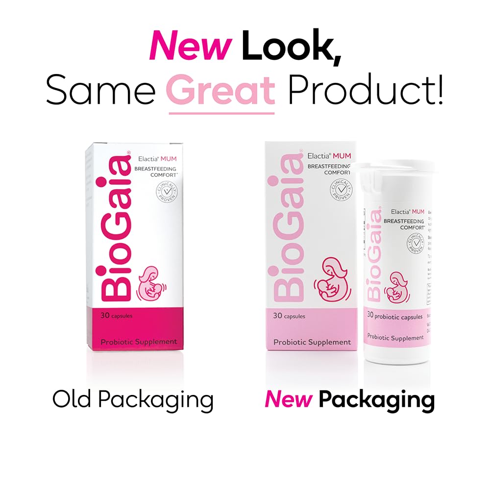 BioGaia Elactia packaging close-up highlights organic probiotic formula.