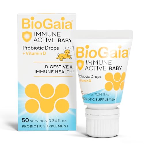 Biogaia Immune Active Baby Drops bottle with dropper for daily dosing and digestion support.