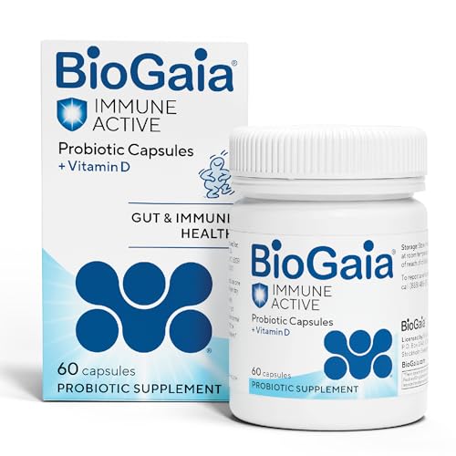 BioGaia Immune Active bottle front showing probiotic capsules for immune and digestive support