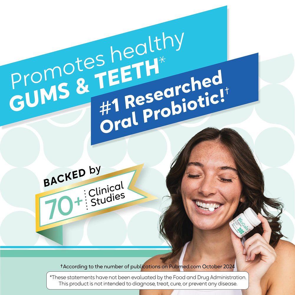Prodentis melt-in-mouth image demonstrates easy probiotic intake after brushing.