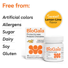 BioGaia Protectis non-GMO, dairy- and soy-free tablets for sensitive diets.