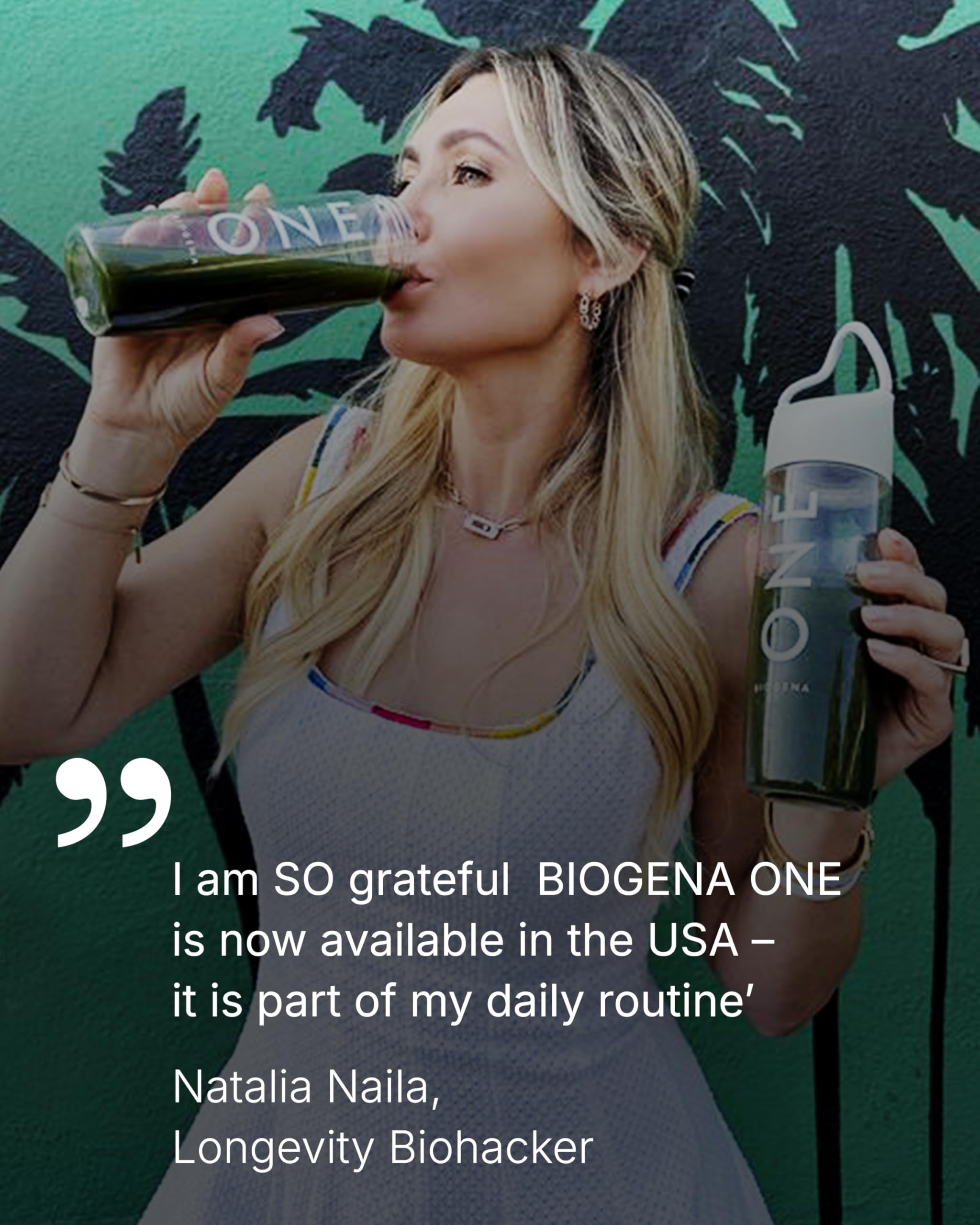 BIOGENA ONE ingredient label highlights 99 nutrients and probiotics for immune support.