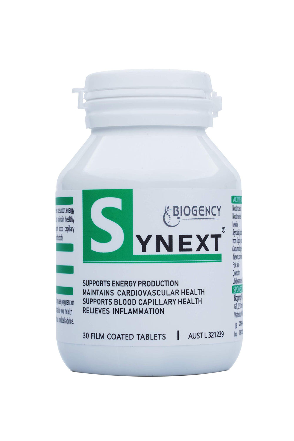 Biogency Synext bottle front view highlighting energy support formula