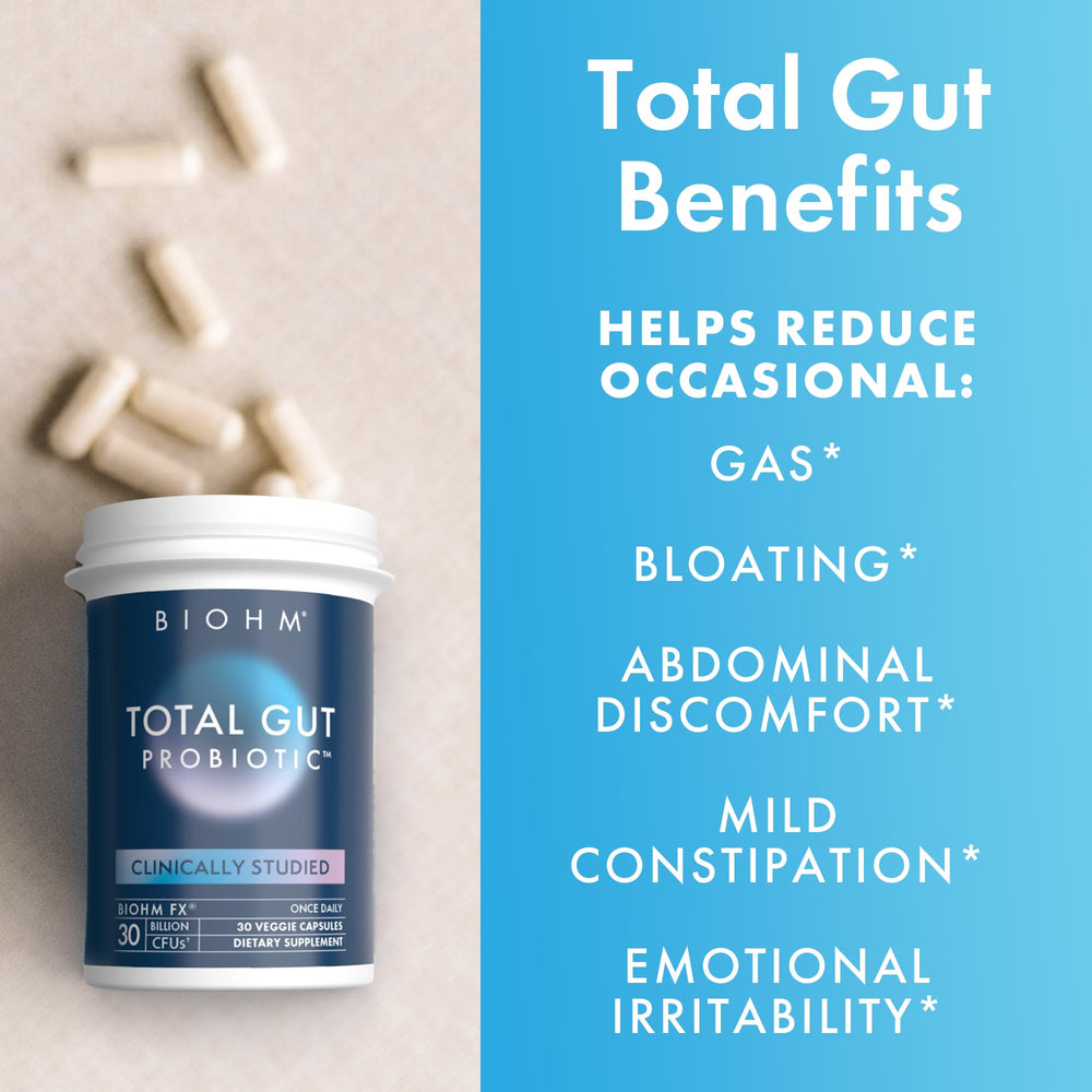 BIOHM Total Probiotic USA-made packaging emphasizing shelf-stable design
