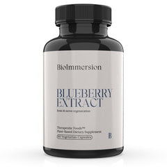 BioImmersion North American Blueberry Extract bottle shows concentrated phytochemicals for brain and cellular support.