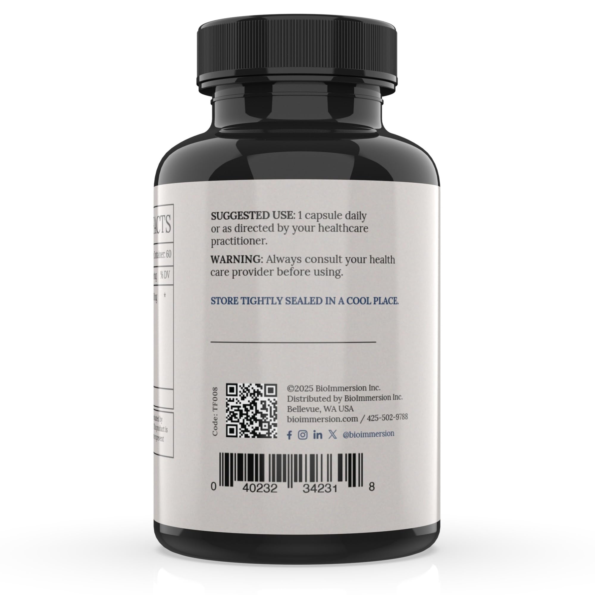 BioImmersion North American Blueberry Extract label confirms a clean vegan formula.