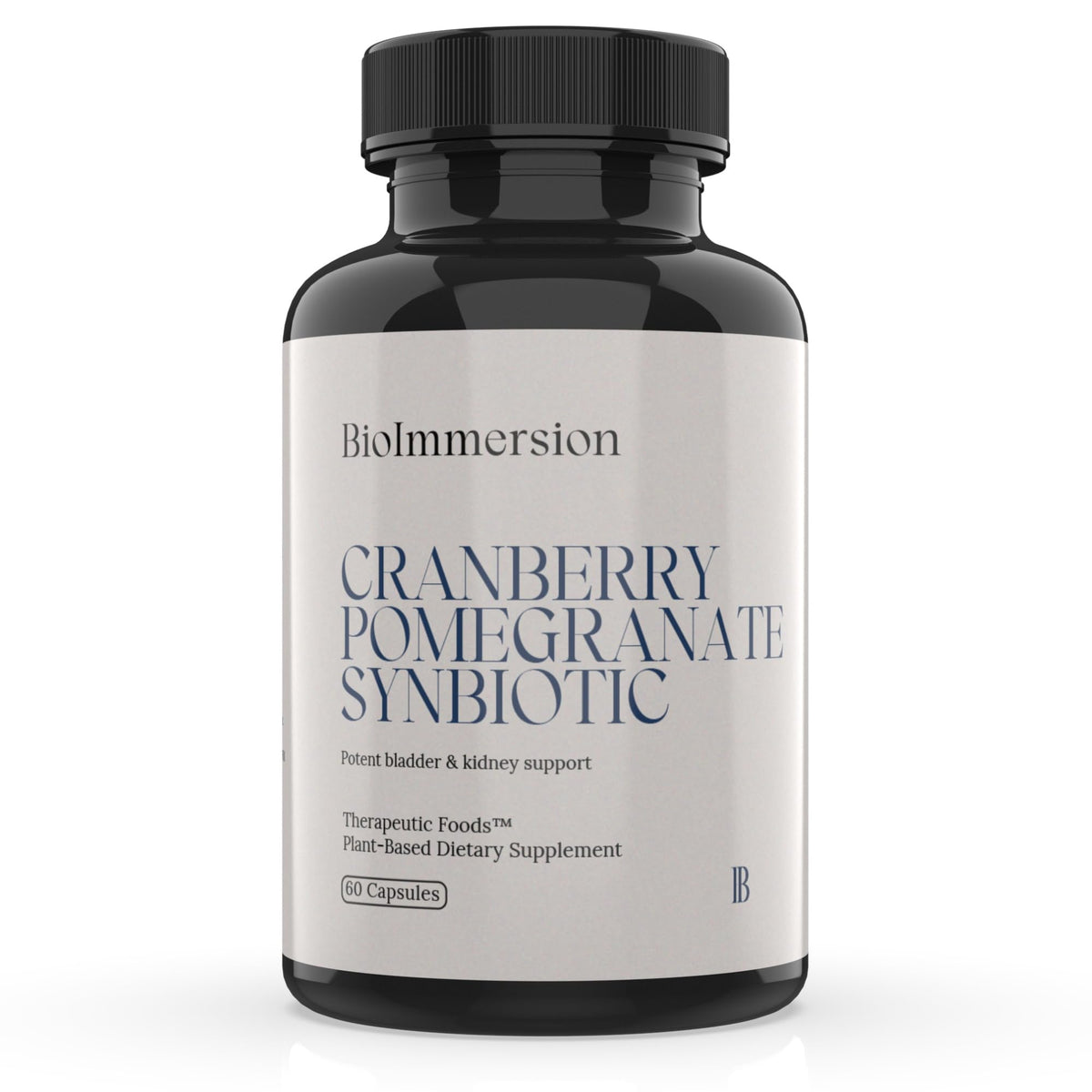 BioImmersion Cranberry Pomegranate Synbiotic bottle showing clean-label urinary wellness support