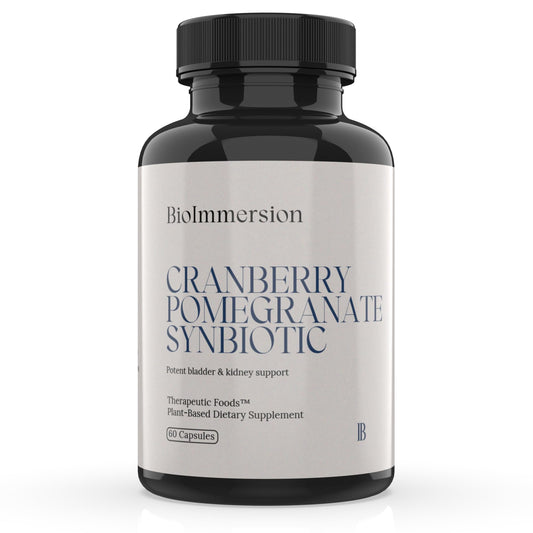 BioImmersion Cranberry Pomegranate Synbiotic bottle showing clean-label urinary wellness support