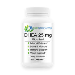 BioInnovations Pharmacal EcoIntegratives DHEA bottle with 25 mg dosage for daily use