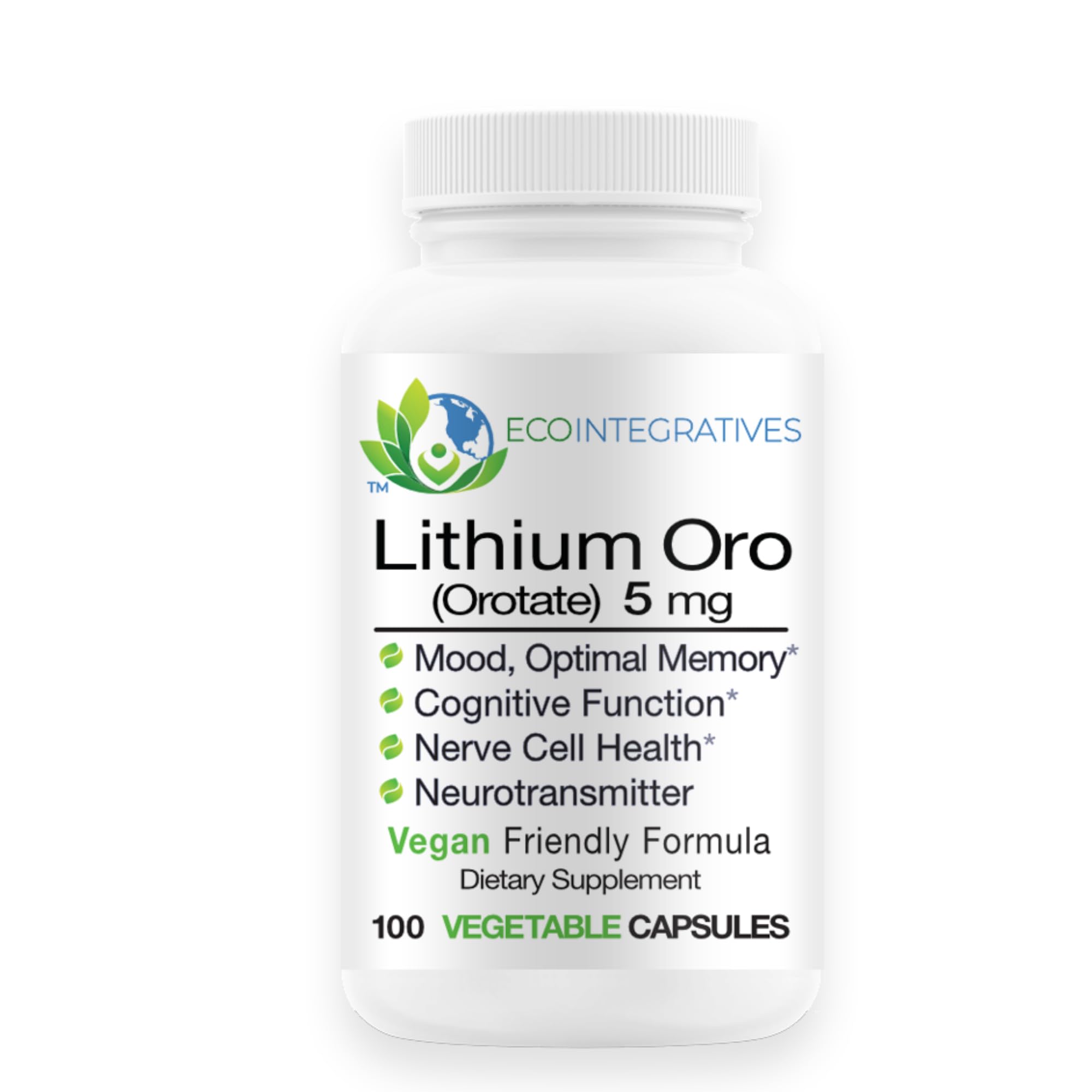 BioInnovations Pharmacal Lithium Oro bottle displaying 100 capsules for daily mood support.