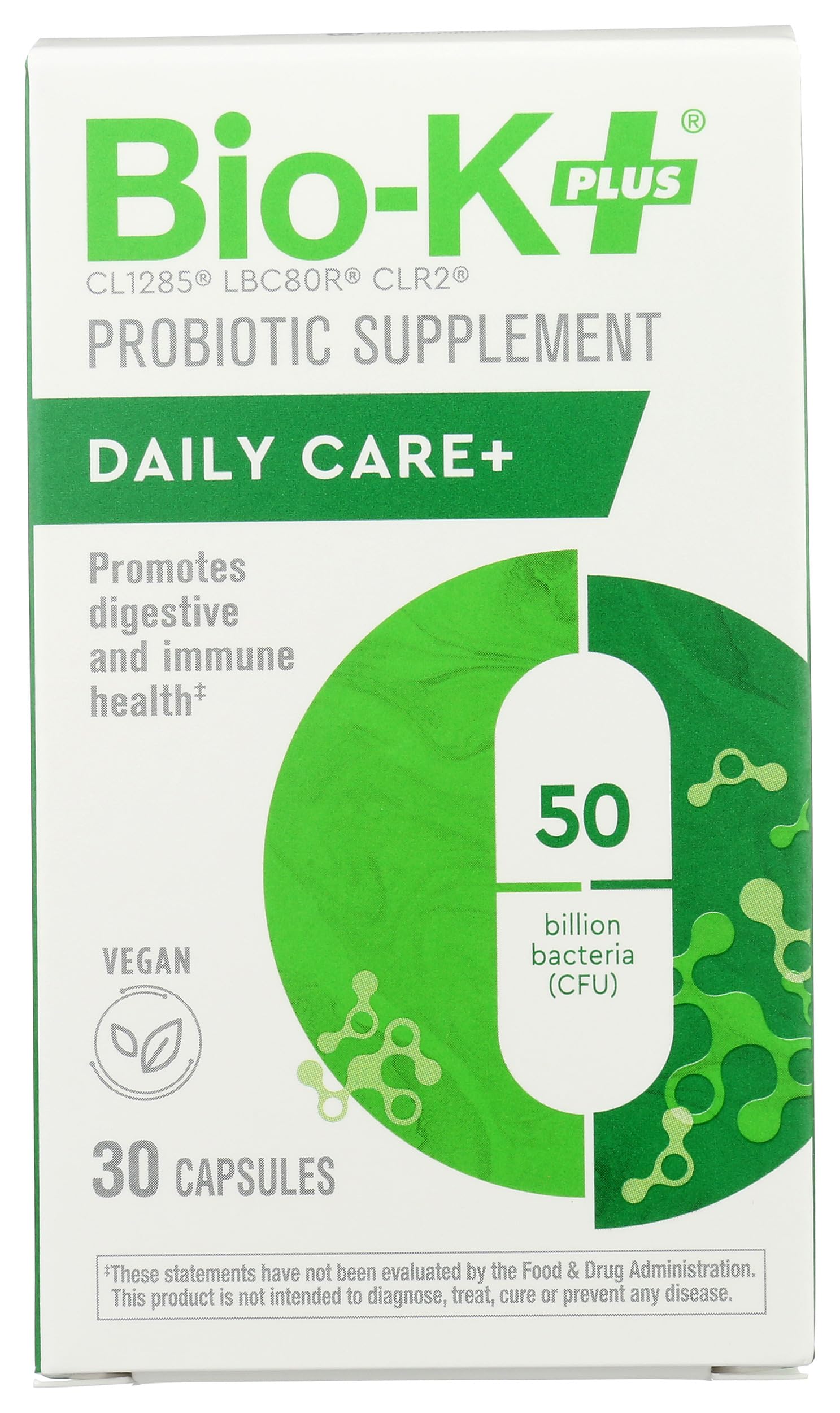 Bio-K Plus Dailycare bottle showing daily gut balance and 50B probiotics
