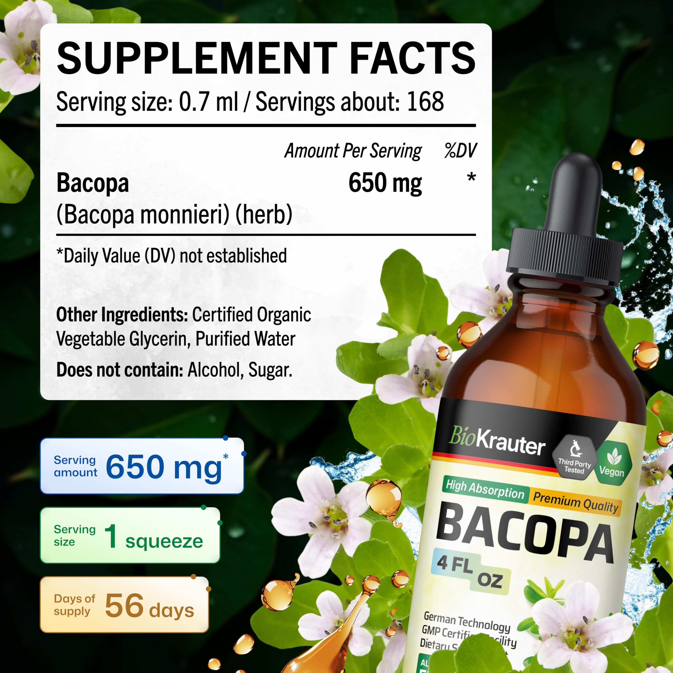 Close-up of BIO KRAUTER label, vegan and alcohol-free formula highlighted.