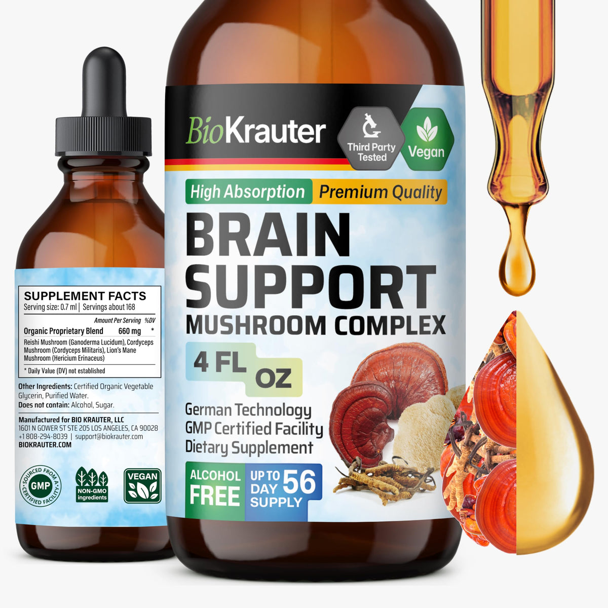 BIO KRAUTER Brain Support bottle with drops promotes mental clarity and focus.