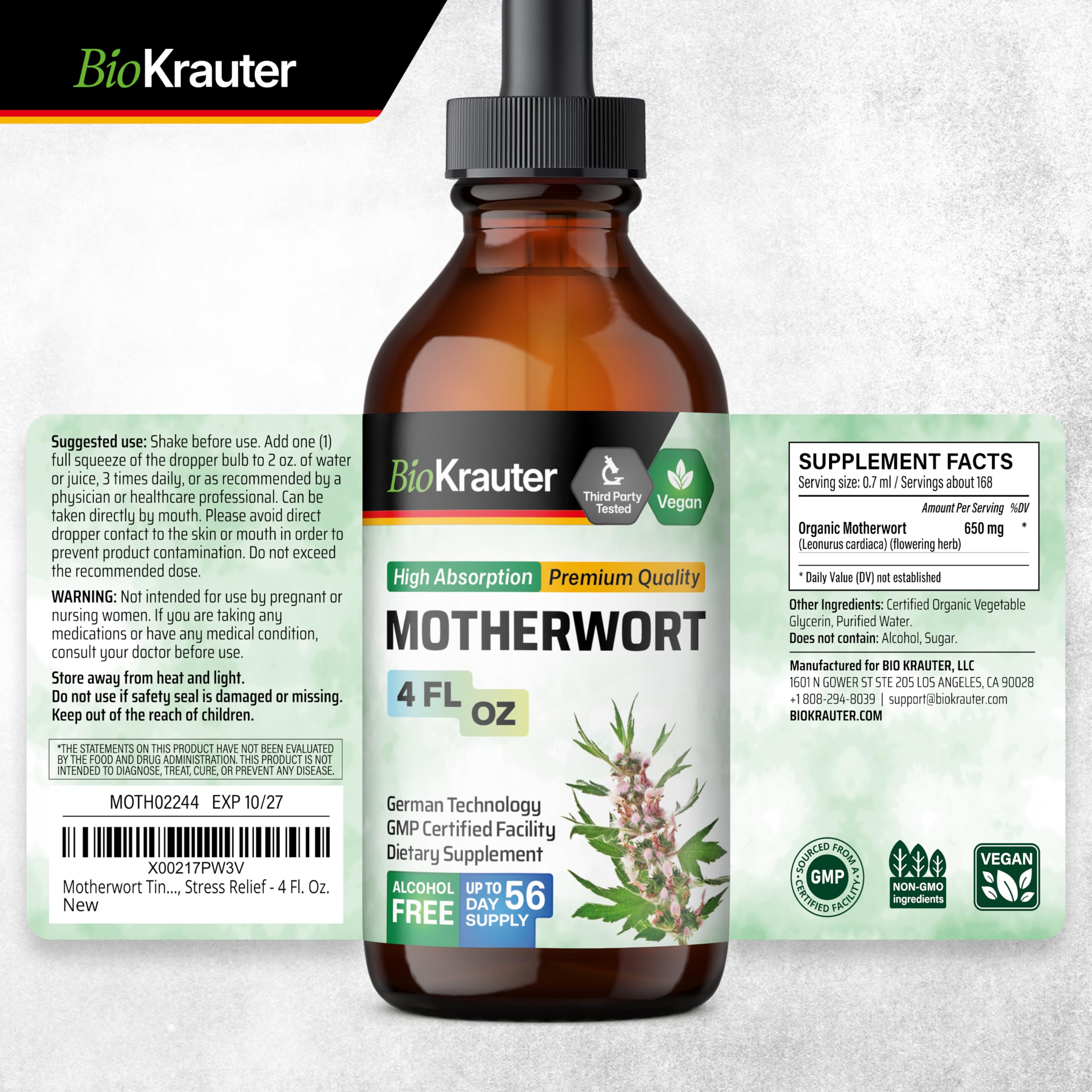 BIO KRAUTER branding emphasizes vegan, non-GMO wellness.