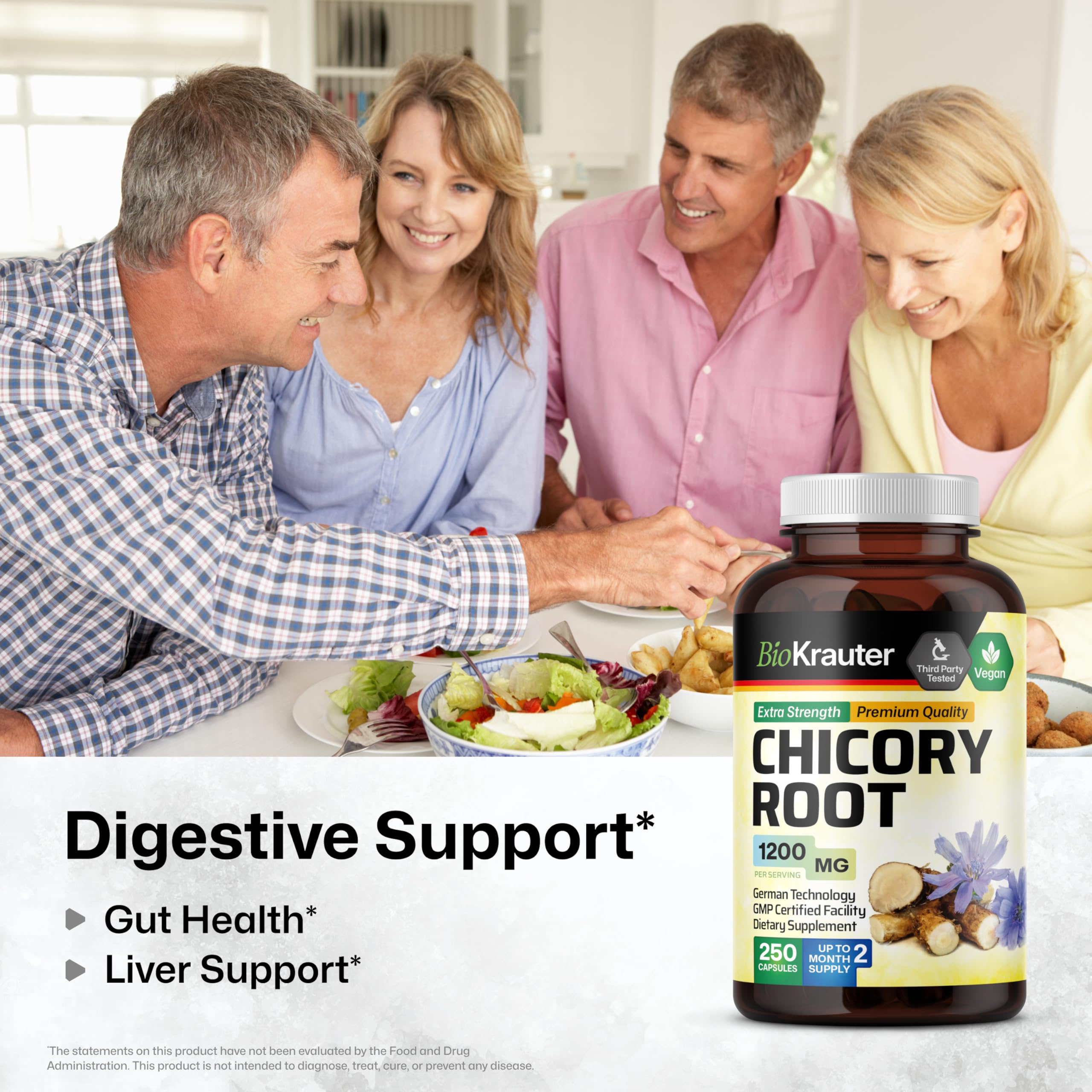 BIO KRAUTER Chicory capsules closeup reveals a clean two-ingredient formula.