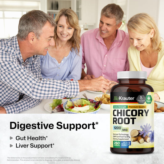 BIO KRAUTER Chicory capsules closeup reveals a clean two-ingredient formula.