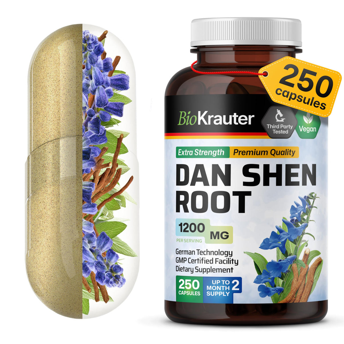 BIO KRAUTER Dan Shen root capsules bottle showing high-strength formulation