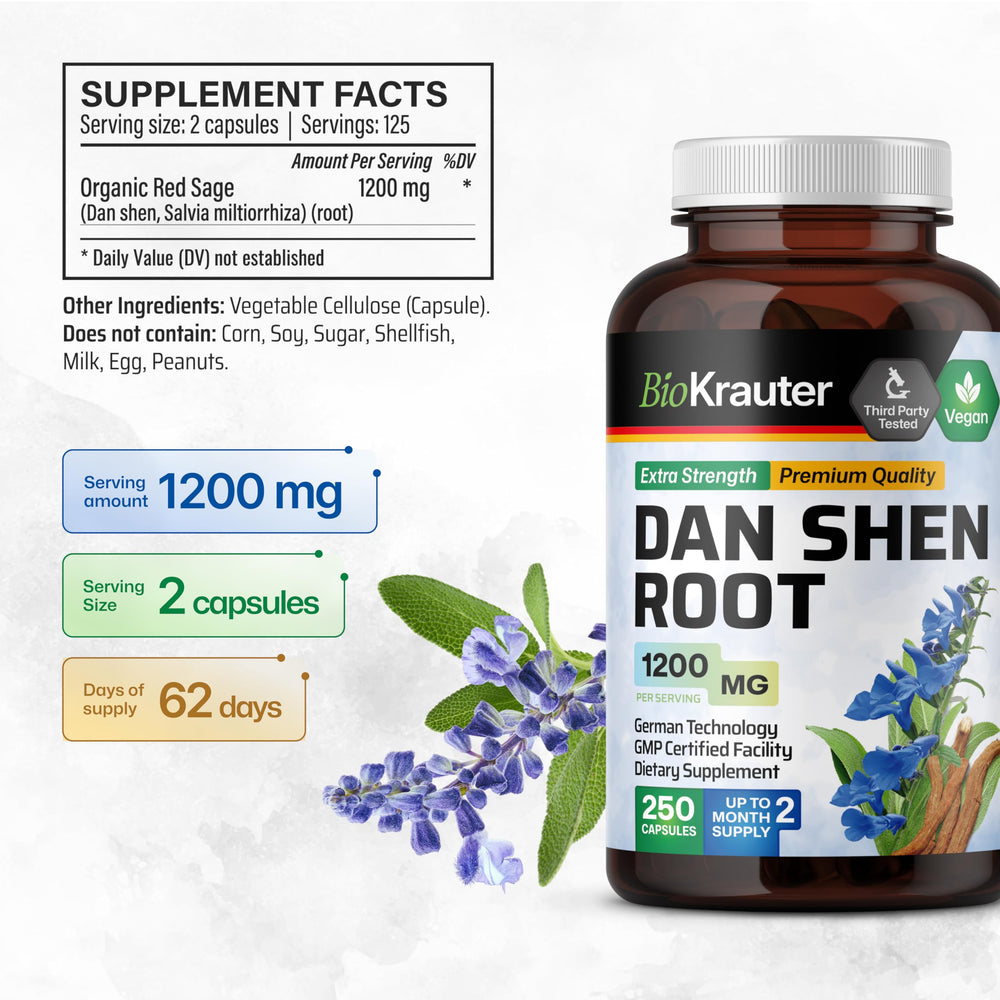 BIO KRAUTER Dan Shen root capsules ingredients panel details danshen extract